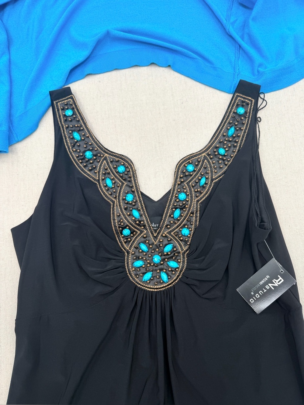 NWT INC Blue Bolero & Black Embellished Maxi Dress - Picture 3 of 7